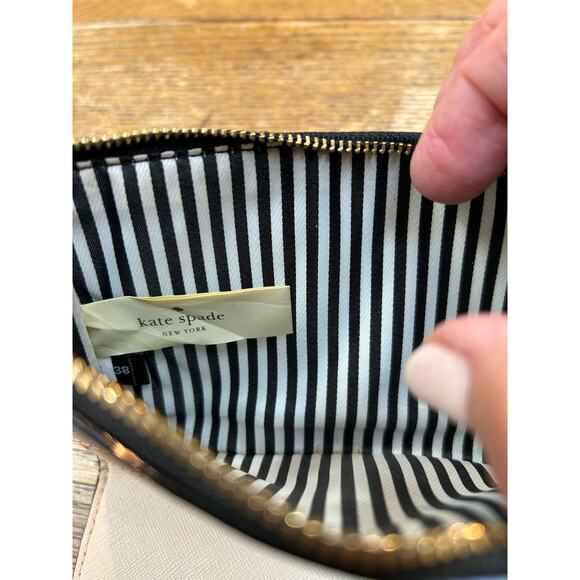 Kate Spade Stacy Wallet Wristlet Black Beige Color-block Card Holder Zip Coin - Picture 5 of 7